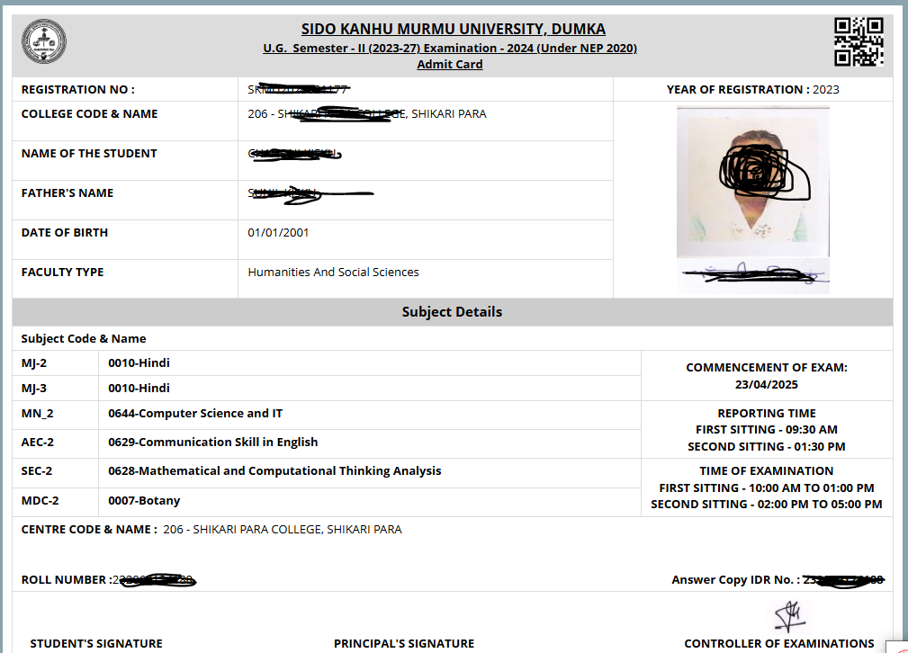 SKMU Admit Card Semester 2 Download 2025