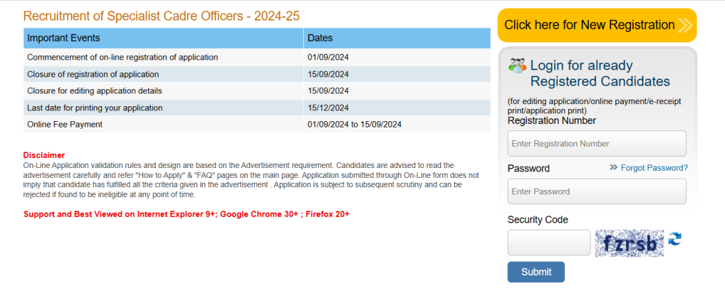 IDBI Bank Specialist Officer Recruitment 2025 Apply Online Page